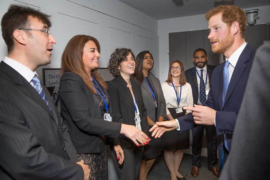 Prince Harry meets fellows in the Stavros Niarchos Foundation Floor at Chatham House