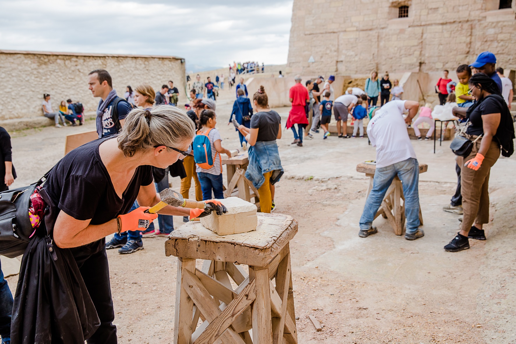 People work on the reconstruction of Fort d’Entrecasteaux in Marseilles
