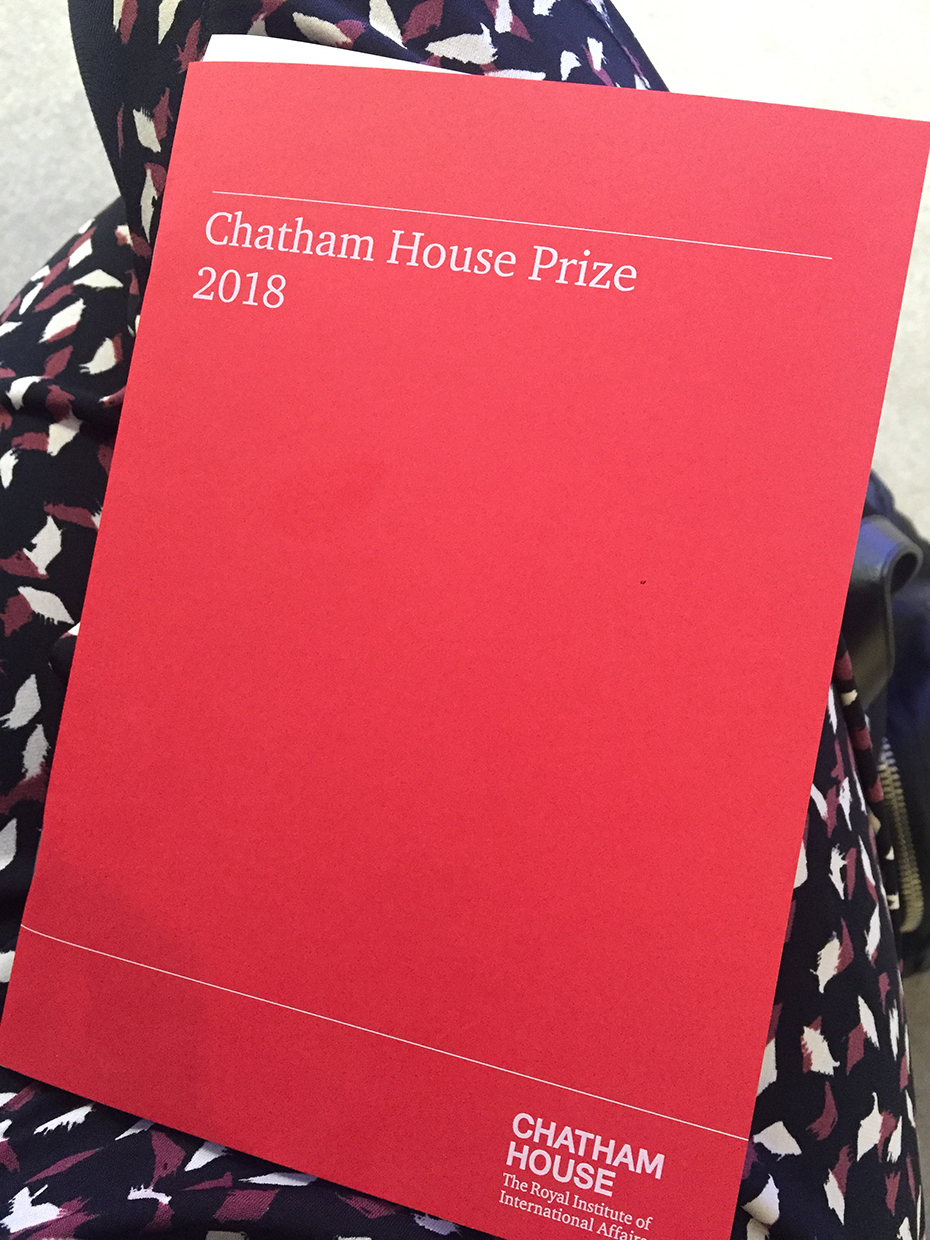 The cover of a booklet that reads Chatham House Prize 2018