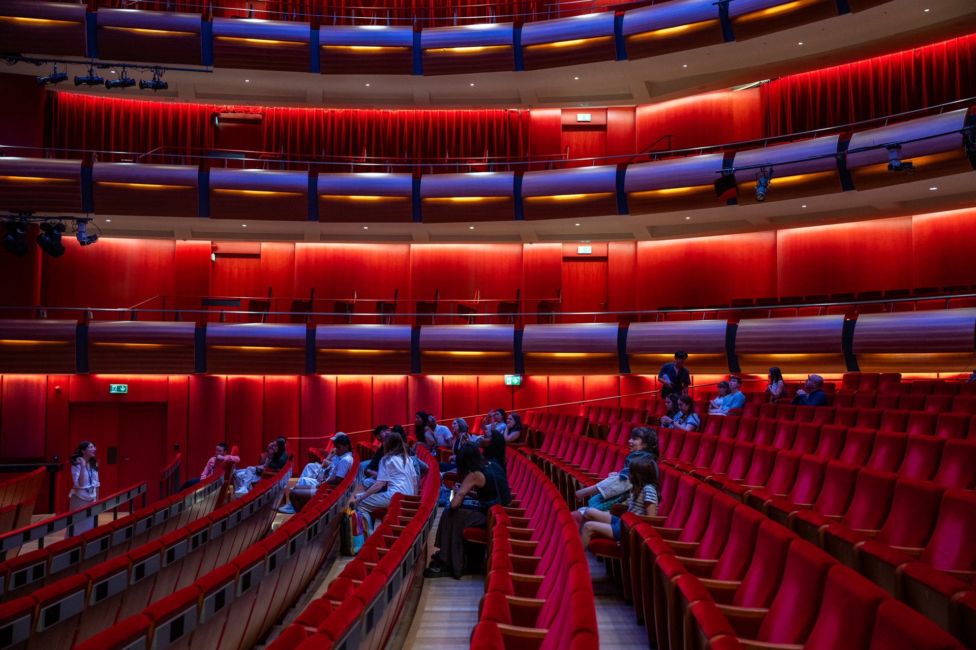 The interior and the red seats of the Stavros Niarchos Hall of the National Opera of Greece