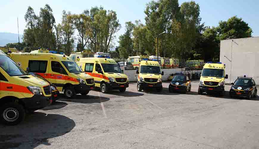 Five EKAV vehicles parked in a row