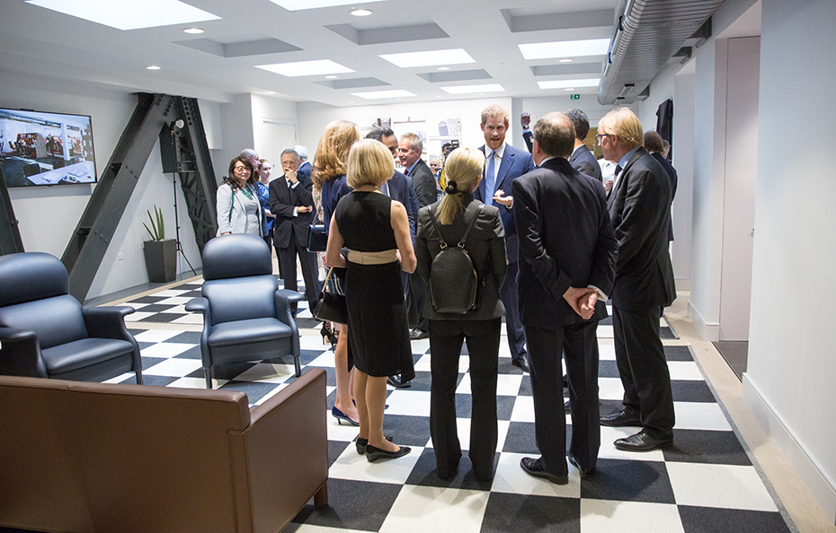 Prince Harry meets guests in the Stavros Niarchos Foundation Floor at Chatham House