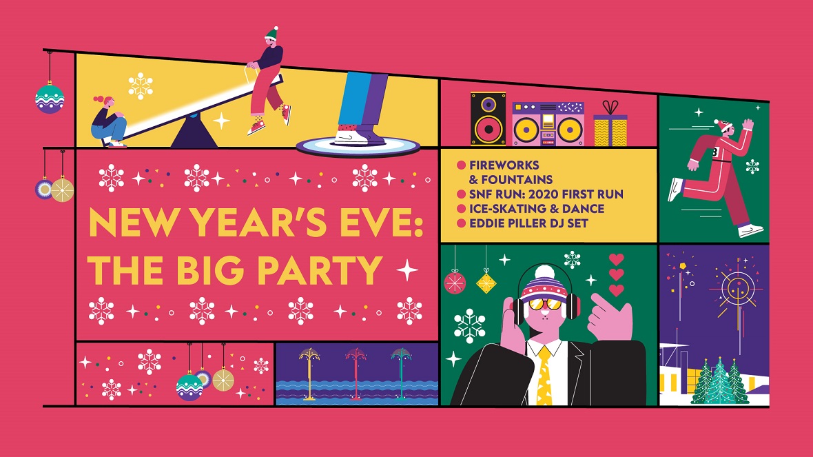 NEW YEAR'S EVE: THE BIG PARTY FIREWORKS & FOUNTAINS, SNF RUN: 2020 FIRST RUN, ICE-SKATING & DANCE, EDDIE PILLER DJ SET