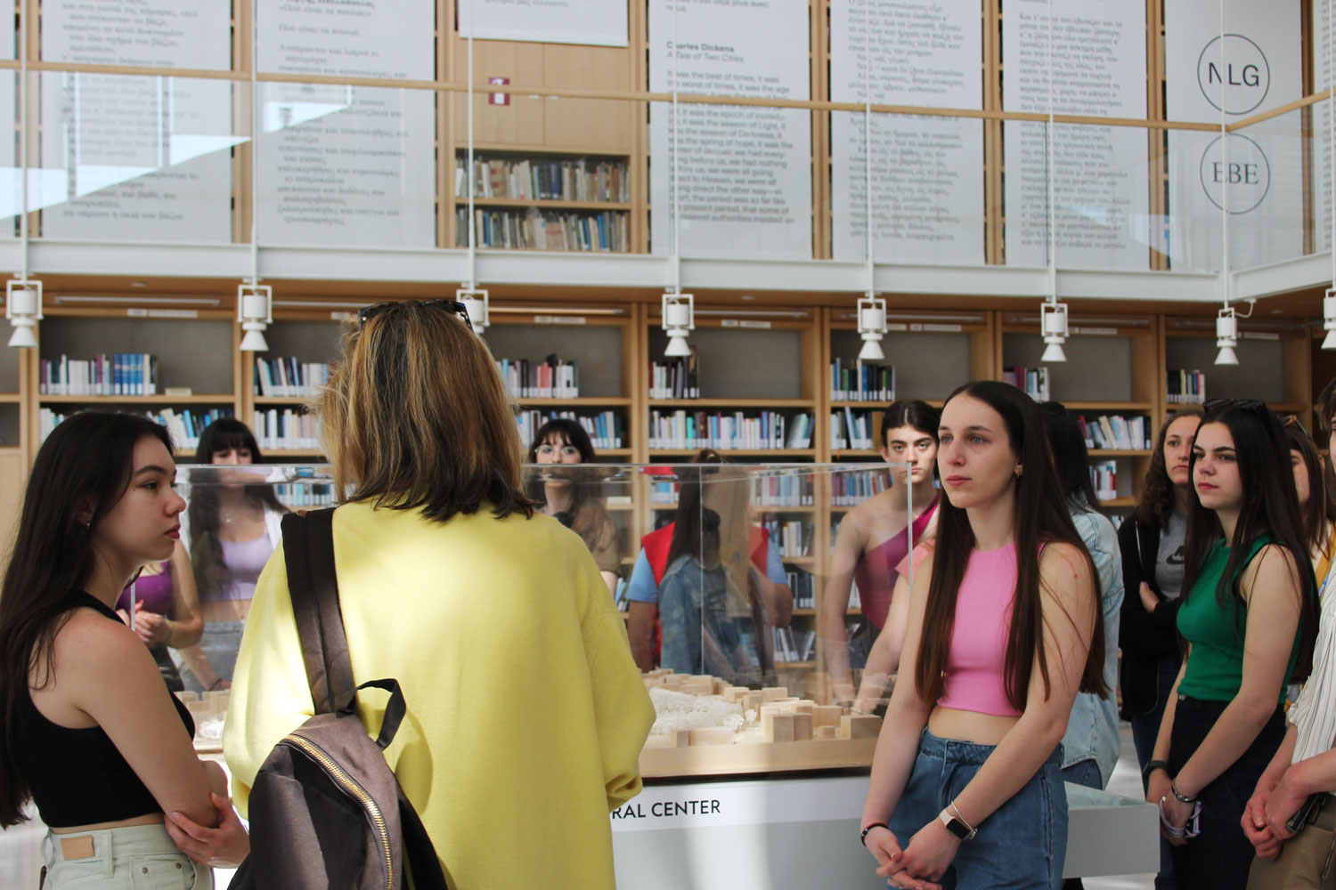 A group of students at the National Library of Greece at the SNFCC