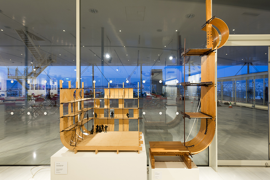 Two models placed as exhibits in the space